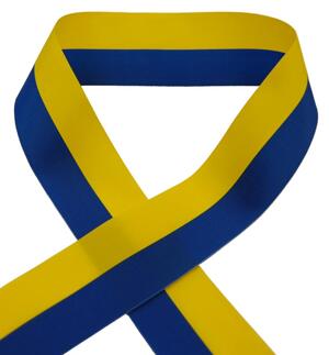 Invigningsband, blå/gult sidenband, bredd 40 mm.